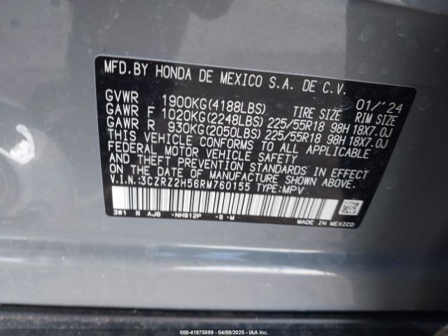 3CZRZ2H56RM760155 Honda Hr-v Awd Sport/awd Sport W/o Bsi