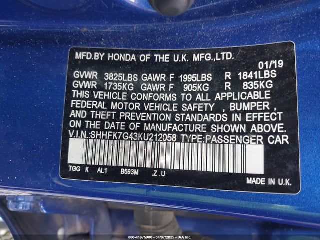 SHHFK7G43KU212058 Honda l15ba