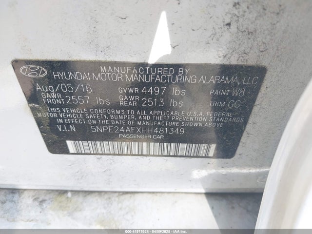 5NPE24AFXHH481349 Hyundai SONATA SE