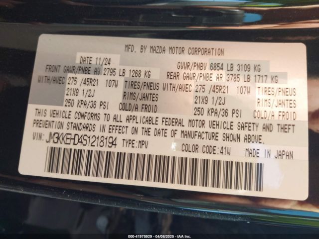 JM3KKEHD4S1218194 Mazda h3 standard power