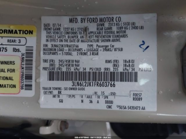 3LN6L2JK1FR603766 Lincoln MKZ