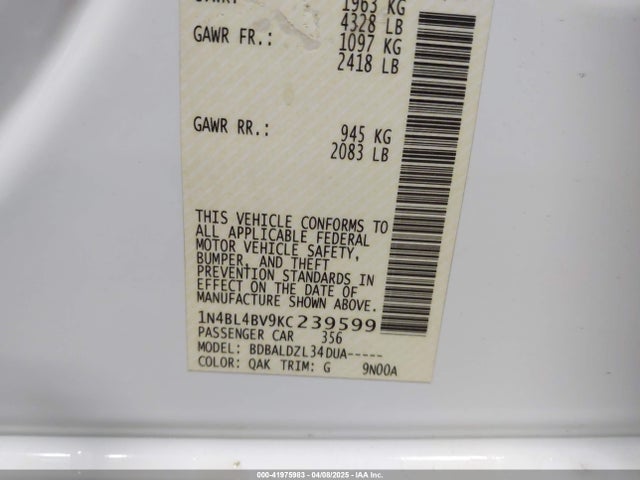 Nissan Altima 2.5 S 2019 1N4BL4BV9KC239599 Image 9