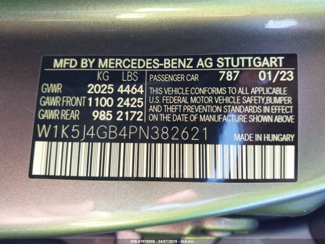 W1K5J4GB4PN382621 Mercedes-Benz Cla 250 Coupe