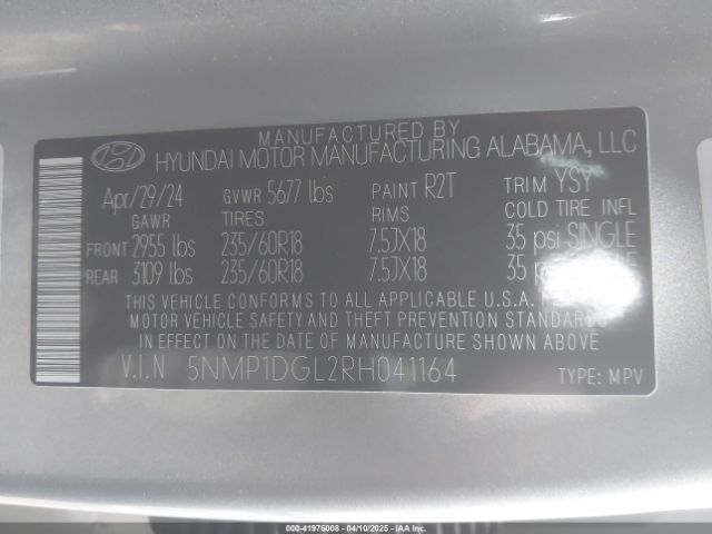 5NMP1DGL2RH041164 Hyundai Santa Fe Se