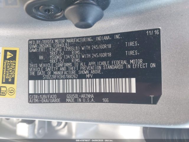 5TDZZRFH3HS188262 Toyota Highlander Le Plus