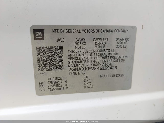 2GNAXKEV8K6169426 Chevrolet EQUINOX LT