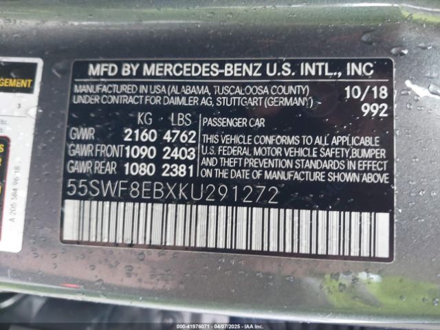 2019 MERCEDES-BENZ C 300 55SWF8EBXKU291272 Photo 8
