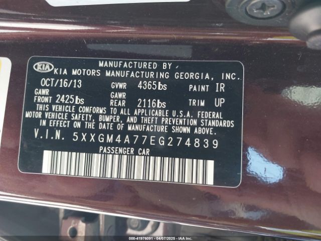 5XXGM4A77EG274839 KIA Optima Lx