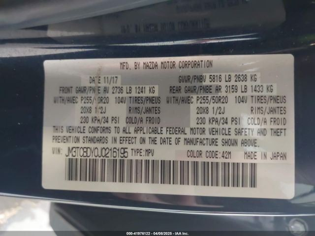 JM3TCBDY0J0216195 Mazda Cx-9 Grand Touring