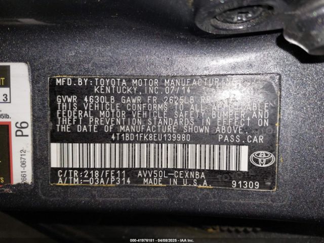 4T1BD1FK8EU139980 Toyota Camry Hybrid Le