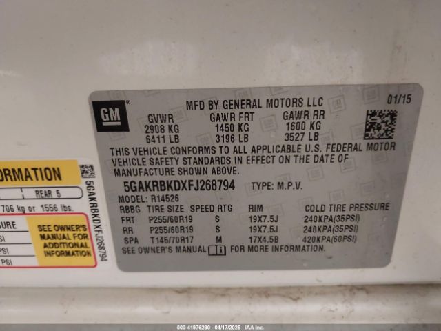 5GAKRBKDXFJ268794 Buick Enclave Leather