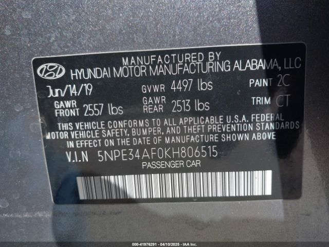 5NPE34AF0KH806515 Hyundai Sonata Limited