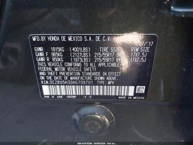 3CZRU5H30HG709701 Honda HR-V LX