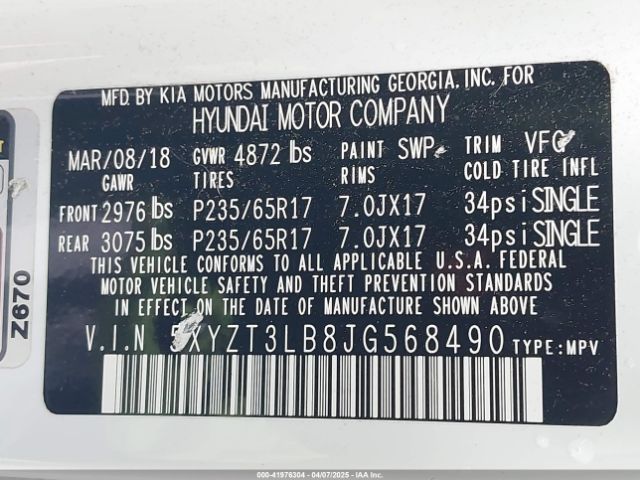 2018 HYUNDAI SANTA FE SPORT 5XYZT3LB8JG568490 Photo 8