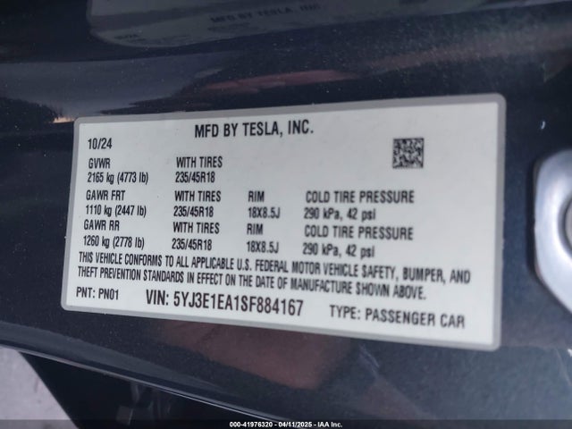 2025 TESLA MODEL 3 5YJ3E1EA1SF884167 Photo 8