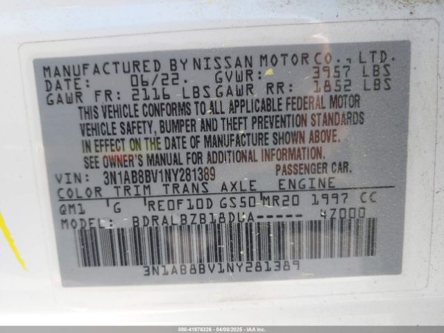 3N1AB8BV1NY281389 Nissan Sentra S Xtronic Cvt