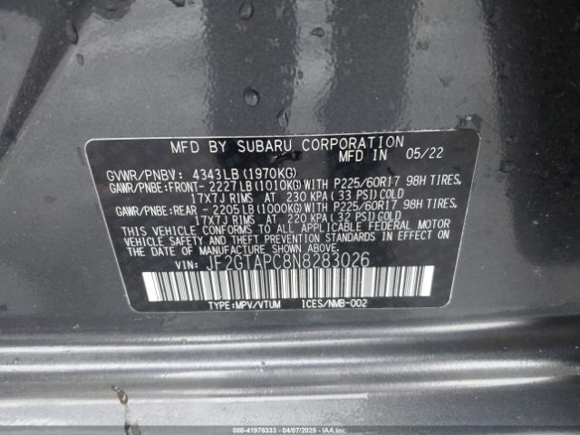 JF2GTAPC8N8283026 Subaru Crosstrek Premium