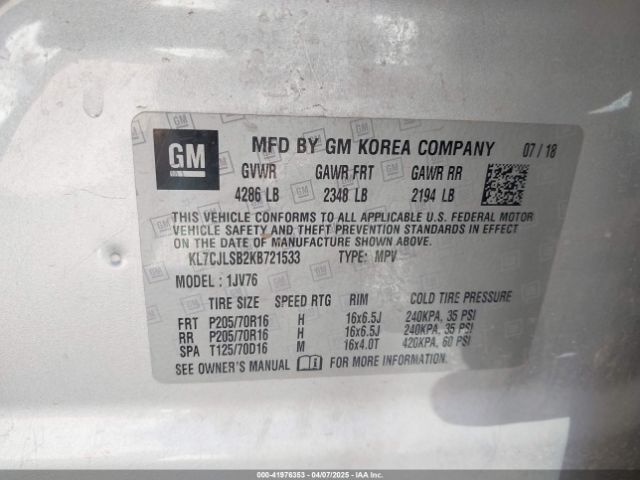 KL7CJLSB2KB721533 Chevrolet Trax Lt