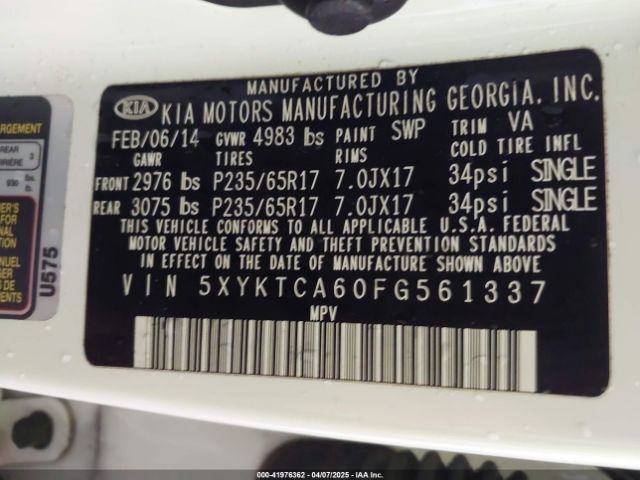 5XYKTCA60FG561337 KIA SORENTO LX