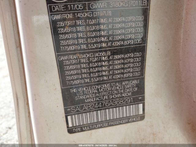 2006 LAND ROVER LR3 SALAB24476A368291 Photo 8