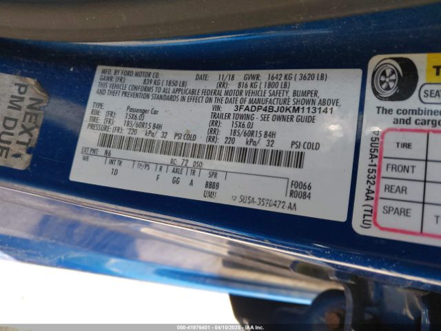 3FADP4BJ0KM113141 Ford FIESTA SE
