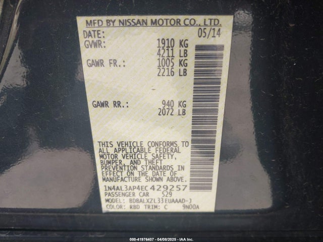 1N4AL3AP4EC429257 Nissan Altima 2.5 Sl