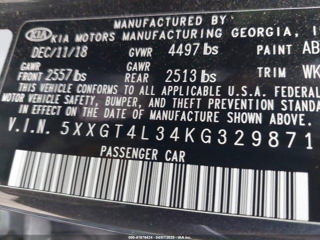 5XXGT4L34KG329871 KIA Optima Lx