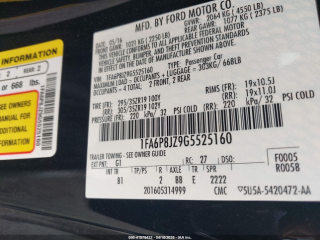 2016 FORD SHELBY GT350 1FA6P8JZ9G5525160 Photo 8