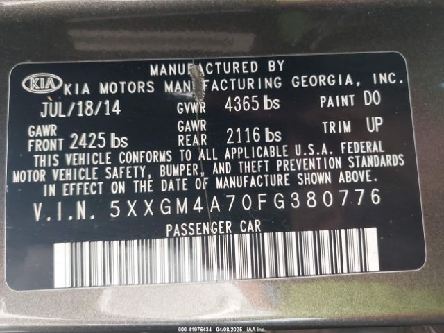 5XXGM4A70FG380776 KIA Optima Lx