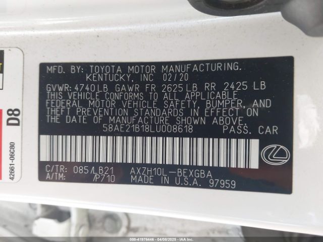 58AE21B18LU008618 Lexus Es 300h Luxury