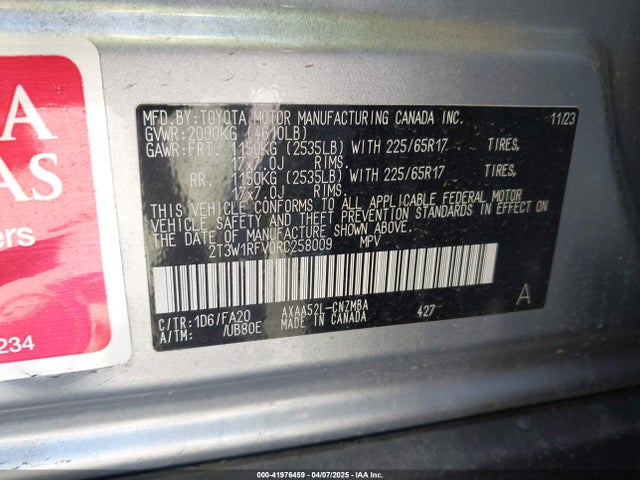 2T3W1RFV0RC258009 Toyota Rav4 Xle