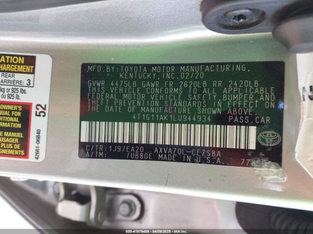 4T1G11AK1LU944934 Toyota CAMRY SE