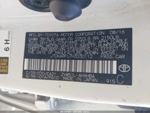 JTDKARFU7H3030112 Toyota Prius Four Touring