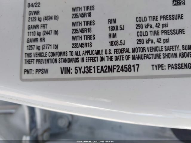5YJ3E1EA2NF245817 Tesla Model 3 Rear-wheel Drive