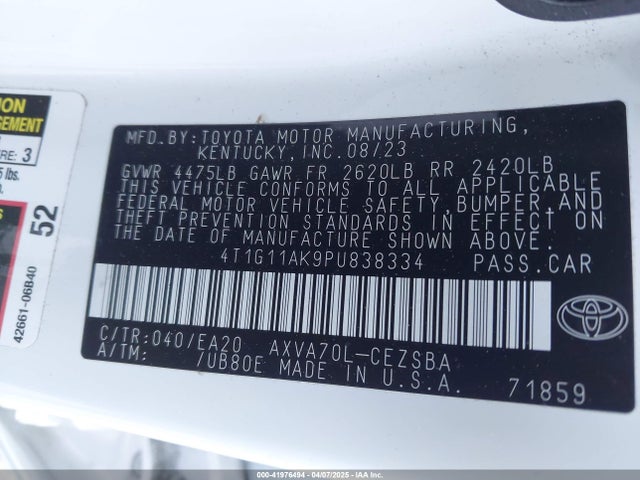 4T1G11AK9PU838334 Toyota CAMRY SE