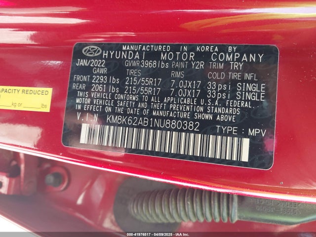 KM8K62AB1NU880382 Hyundai Kona Sel
