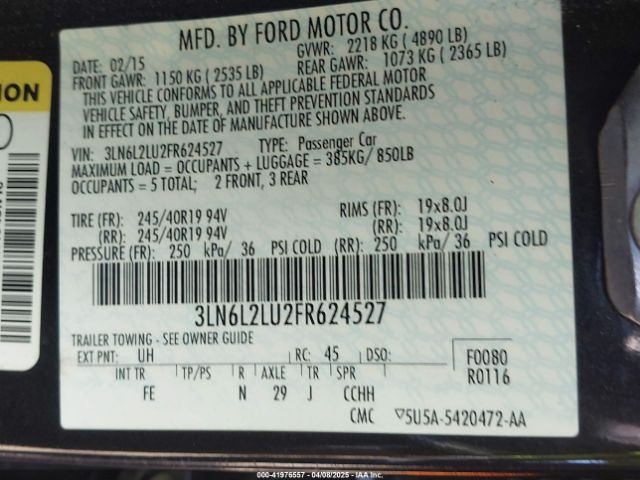 3LN6L2LU2FR624527 Lincoln MKZ HYBRID