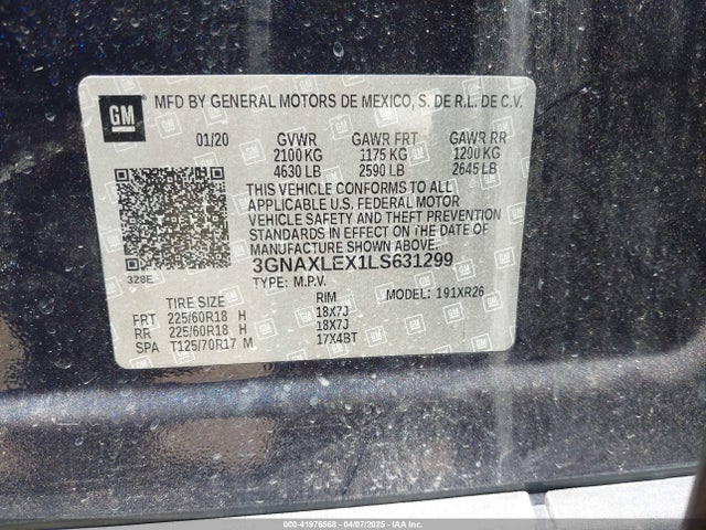 3GNAXLEX1LS631299 Chevrolet Equinox Fwd Lt 2.0l Turbo