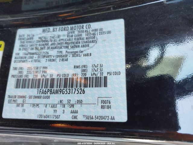 1FA6P8AM9G5317526 Ford Mustang V6