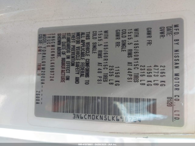 3N6CM0KN5LK698724 Nissan Nv200  Cargo Sv Xtronic Cvt