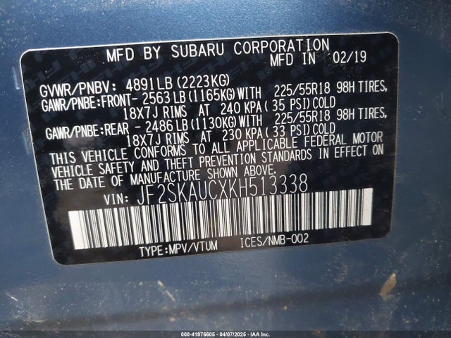 JF2SKAUCXKH513338 Subaru Forester Limited