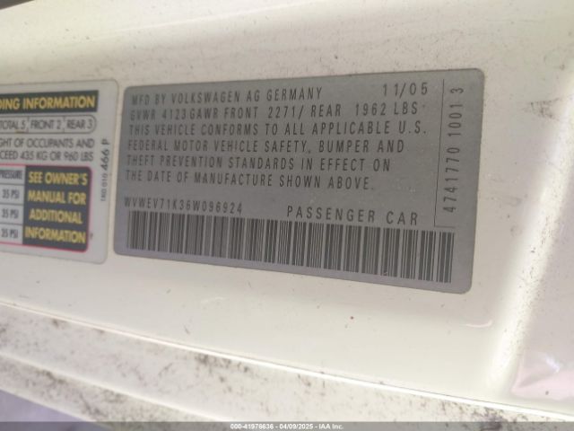 2006 VOLKSWAGEN GTI WVWEV71K36W096924 Photo 8