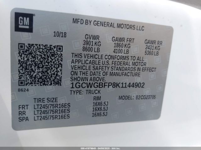 1GCWGBFP8K1144902 Chevrolet Express 2500 Work Van