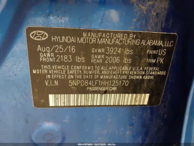 5NPD84LF1HH125170 Hyundai ELANTRA SE
