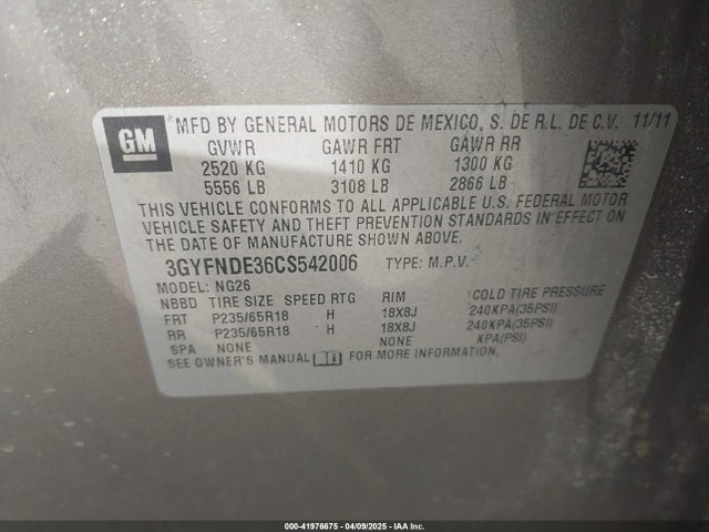 2012 CADILLAC SRX 3GYFNDE36CS542006 Photo 8