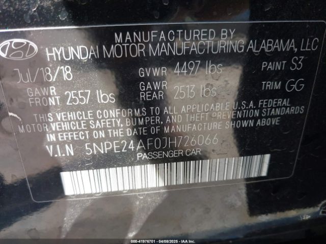5NPE24AF0JH726066 Hyundai SONATA SE
