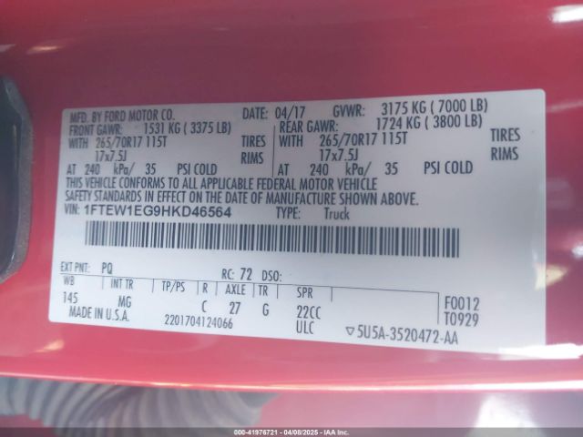 1FTEW1EG9HKD46564 Ford F-150 Xlt