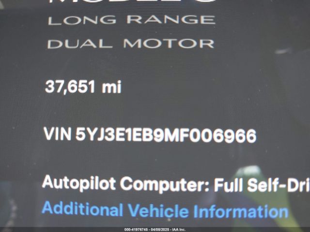 5YJ3E1EB9MF006966 Tesla Model 3 Long Range Dual Motor All-wheel Drive