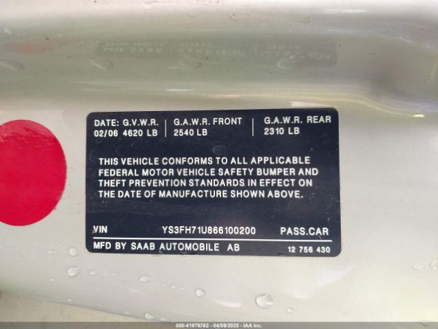 2006 SAAB 9-3 YS3FH71U866100200 Photo 8