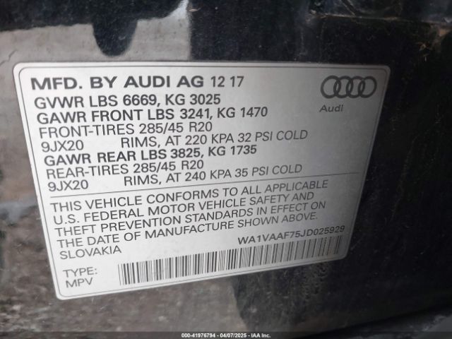 WA1VAAF75JD025929 Audi Q7 Prestige